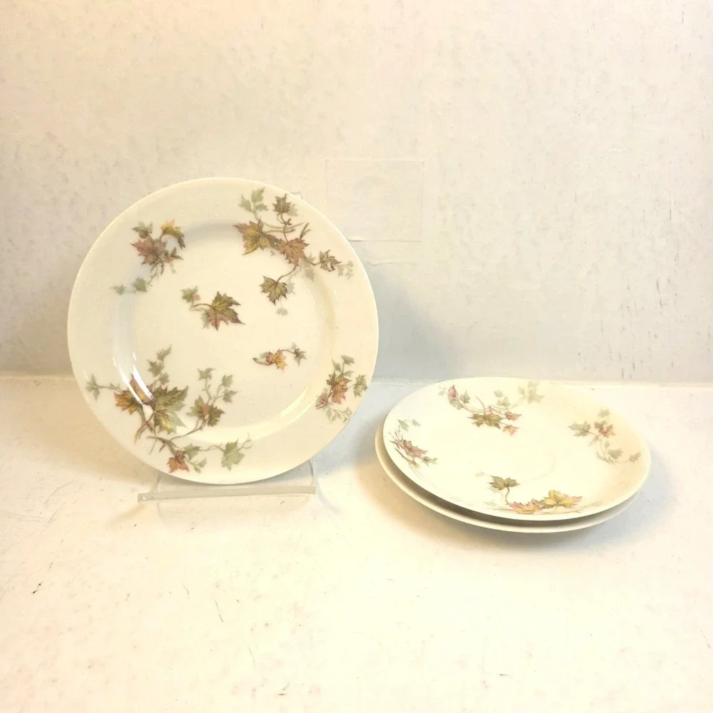 Antique Haviland France Limoges Autumn Leaf Saucers & Bread Plate Schleiger‎ 196